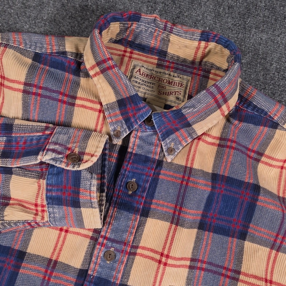 VTG Abercrombie Big Corduroy Shirt Mens XL Plaid Long Sleeve Button Down